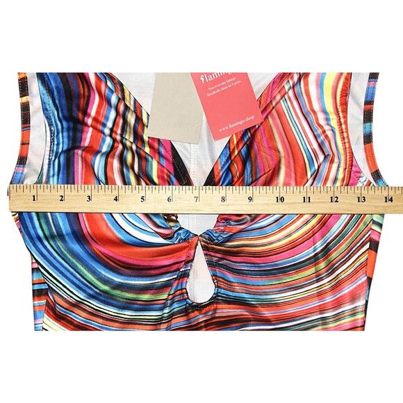 NWT Flamingo Striped Ring Linked Hollow Out Stretch Midi Dress Women's Small - Picture 2 of 9